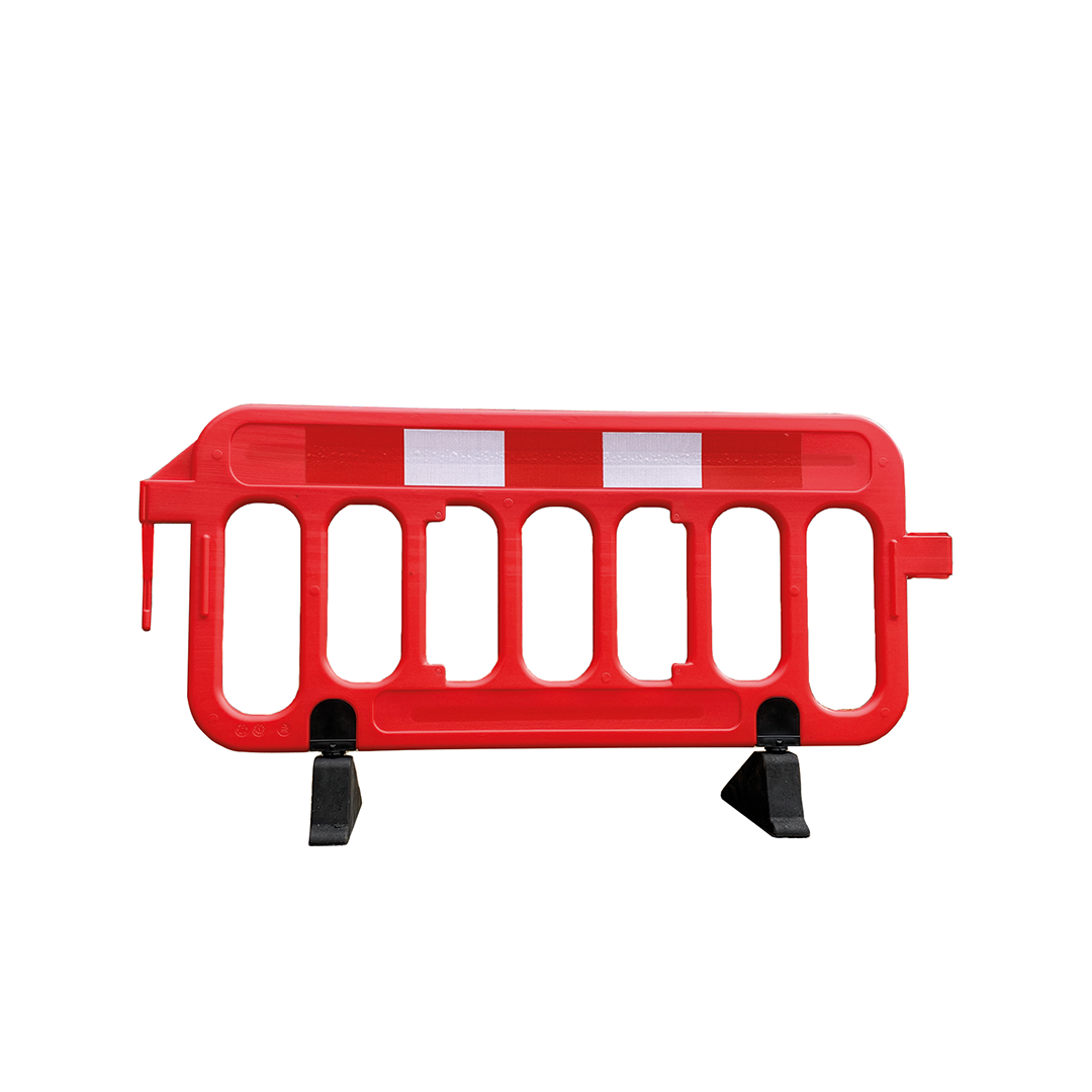 Plastic barrier with reflective strip on a white background