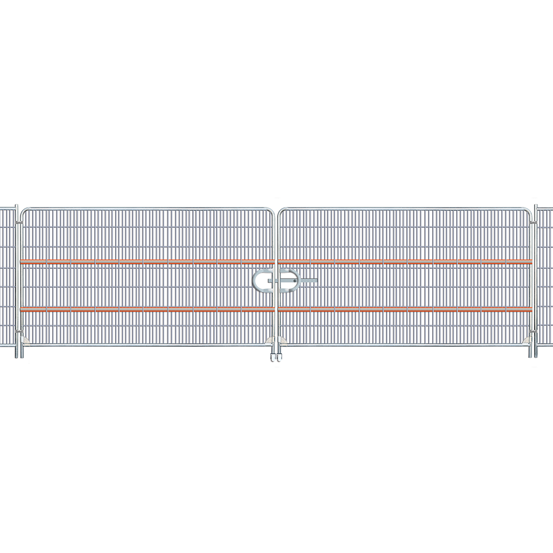 vehicle gate with hi-viz stipe attached to it